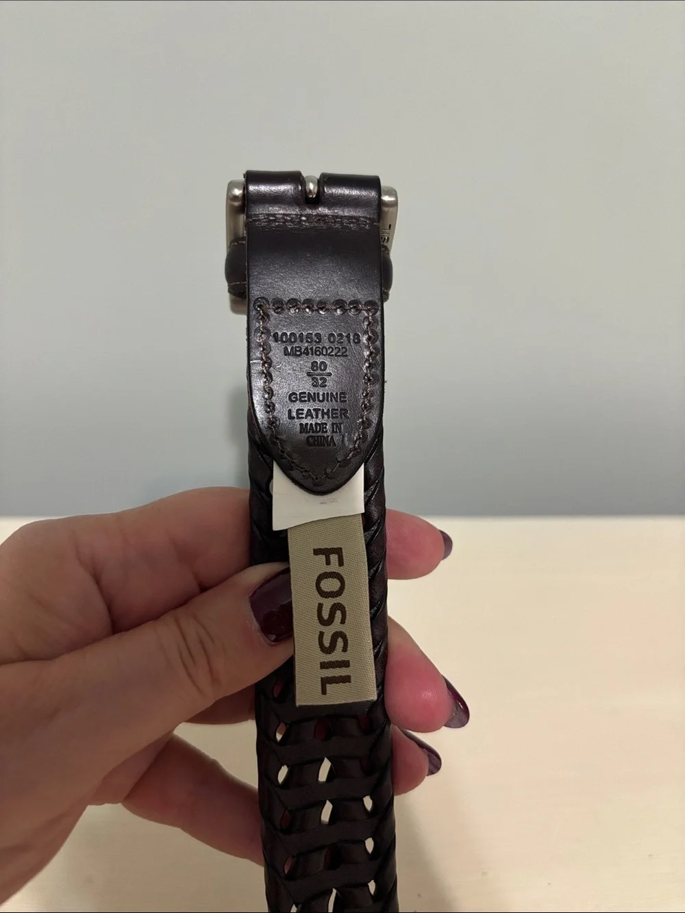 Fossil Leather Belt Brown Braided Men’s 80 32